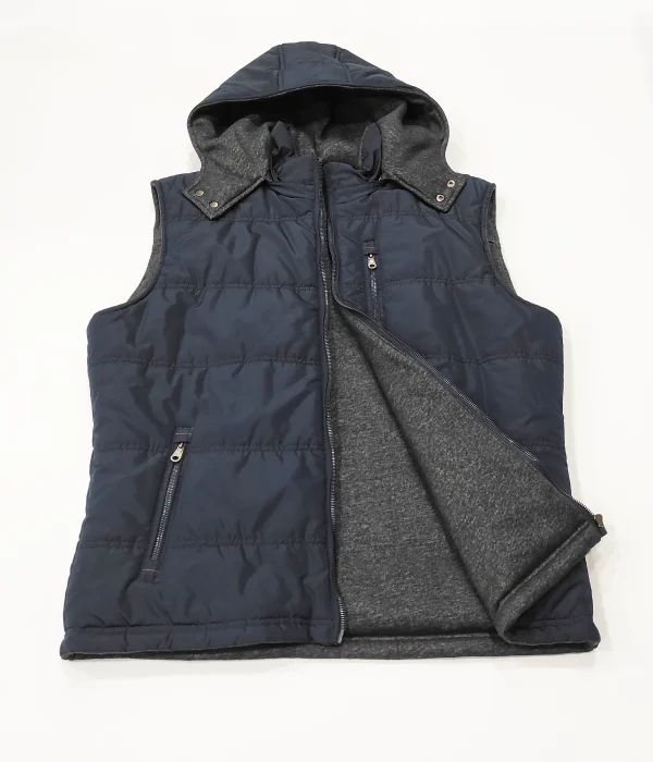 BLUEGREEN DOUBLEFACE VEST WITH HOOD-BLUE