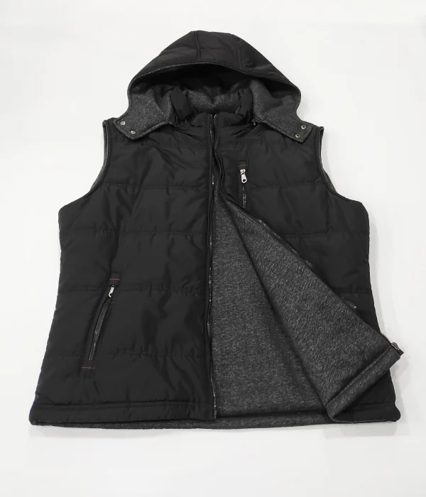 BLUEGREEN DOUBLEFACE VEST WITH HOOD-BLACK